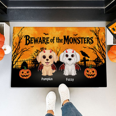 Halloween Theme Never Mind The Witch Beware Of The Dogs - Personalized Doormat - Halloween Decor For Dog Lovers