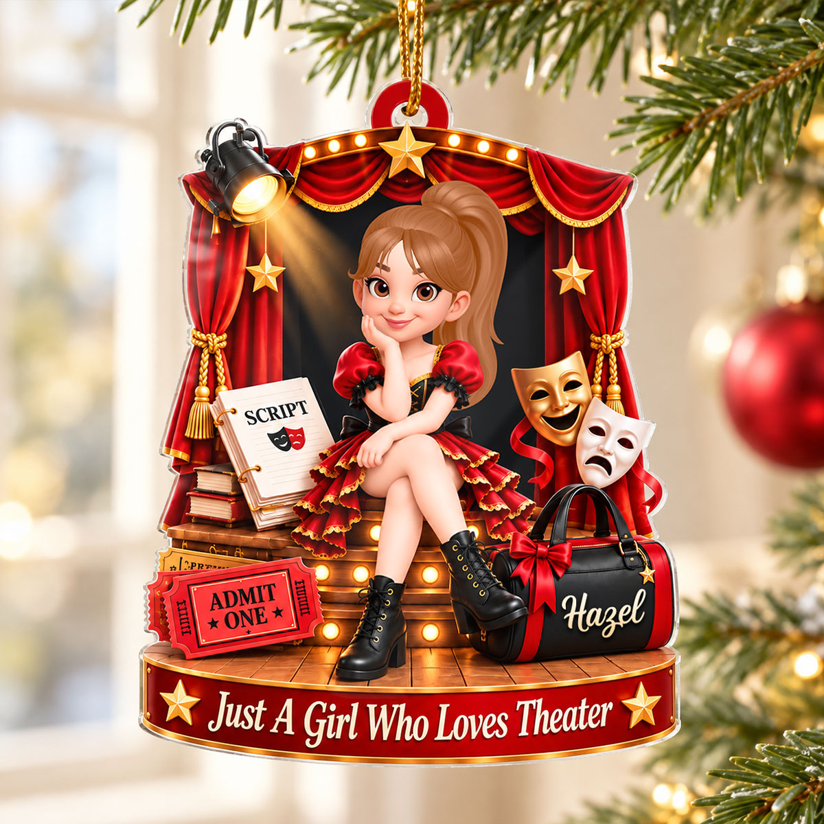 Just a Girl and Boy Who Loves Theater - Personalized Acrylic Ornament - Christmas Gift for Daughter, Son, Grandkids