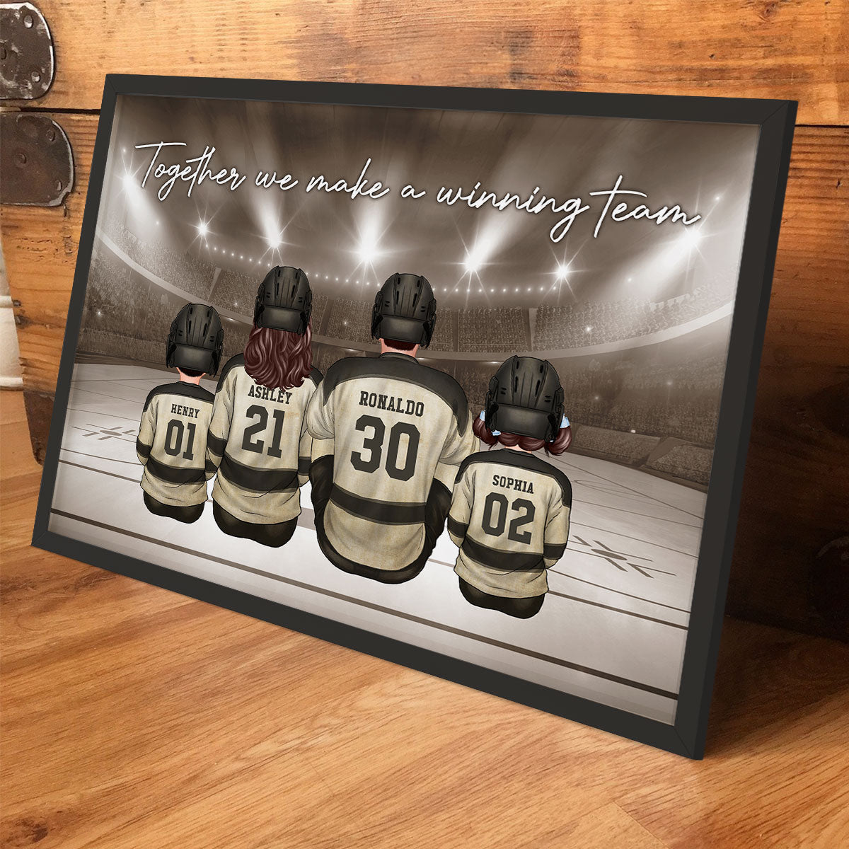 Retro Hockey Family Sitting Personalized Poster, Meaningful Father's Day Gift for Dad, Gift for Husband
