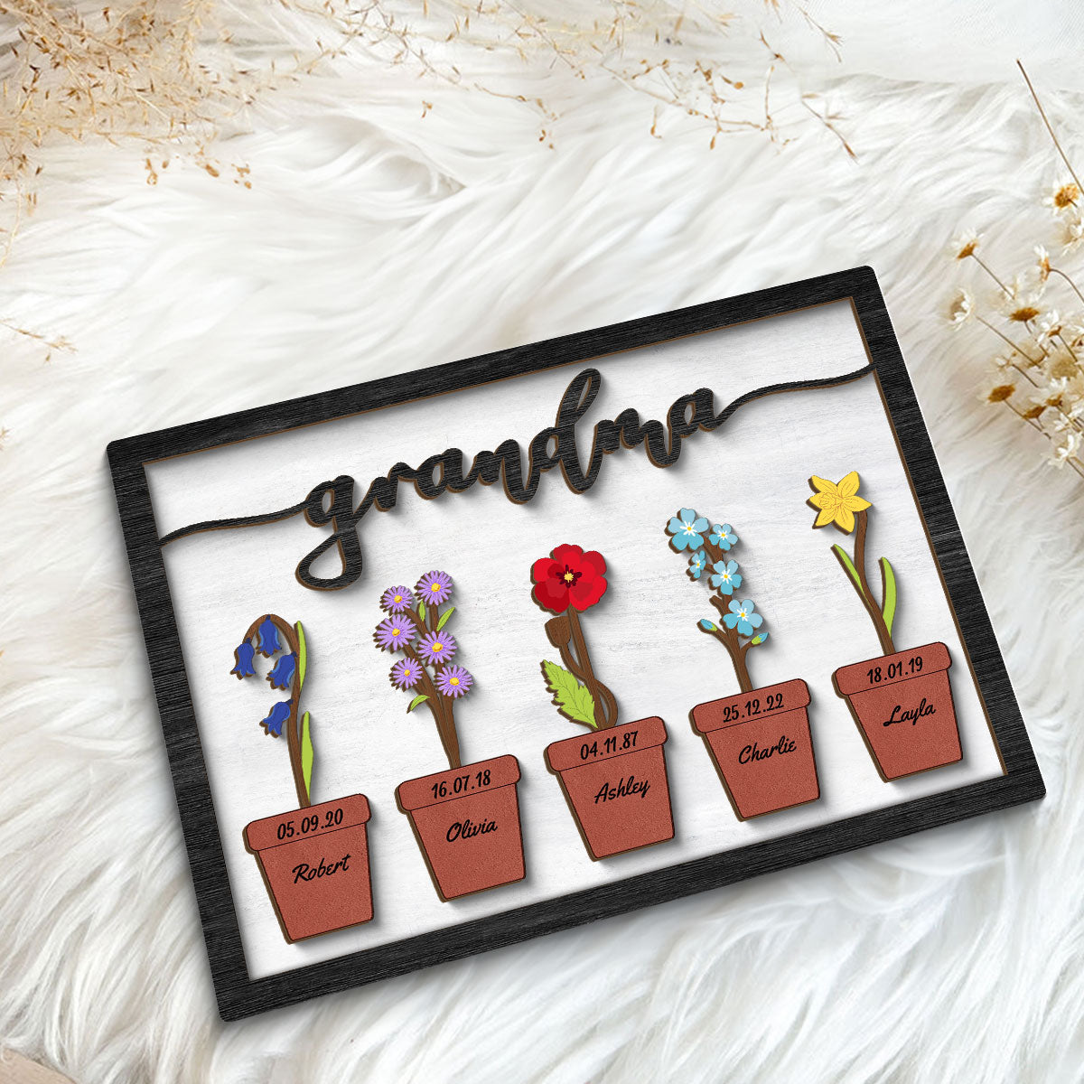 Grandma Mom Flower Pot Personalized 2-layer Woode Plaque