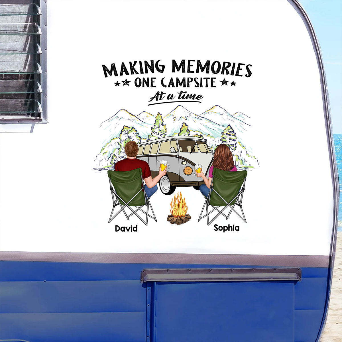 Camping Partners For Life Couple Back View Personalized RV Decal