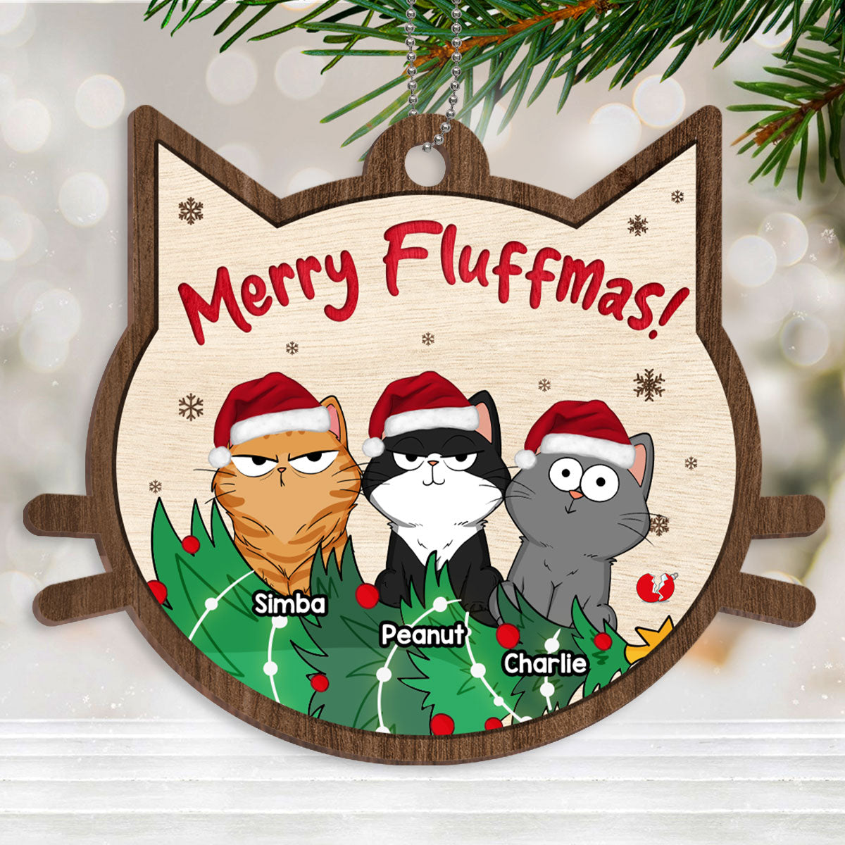 Merry Fluffmas Funny Cats Expression Personalized Wooden Ornament