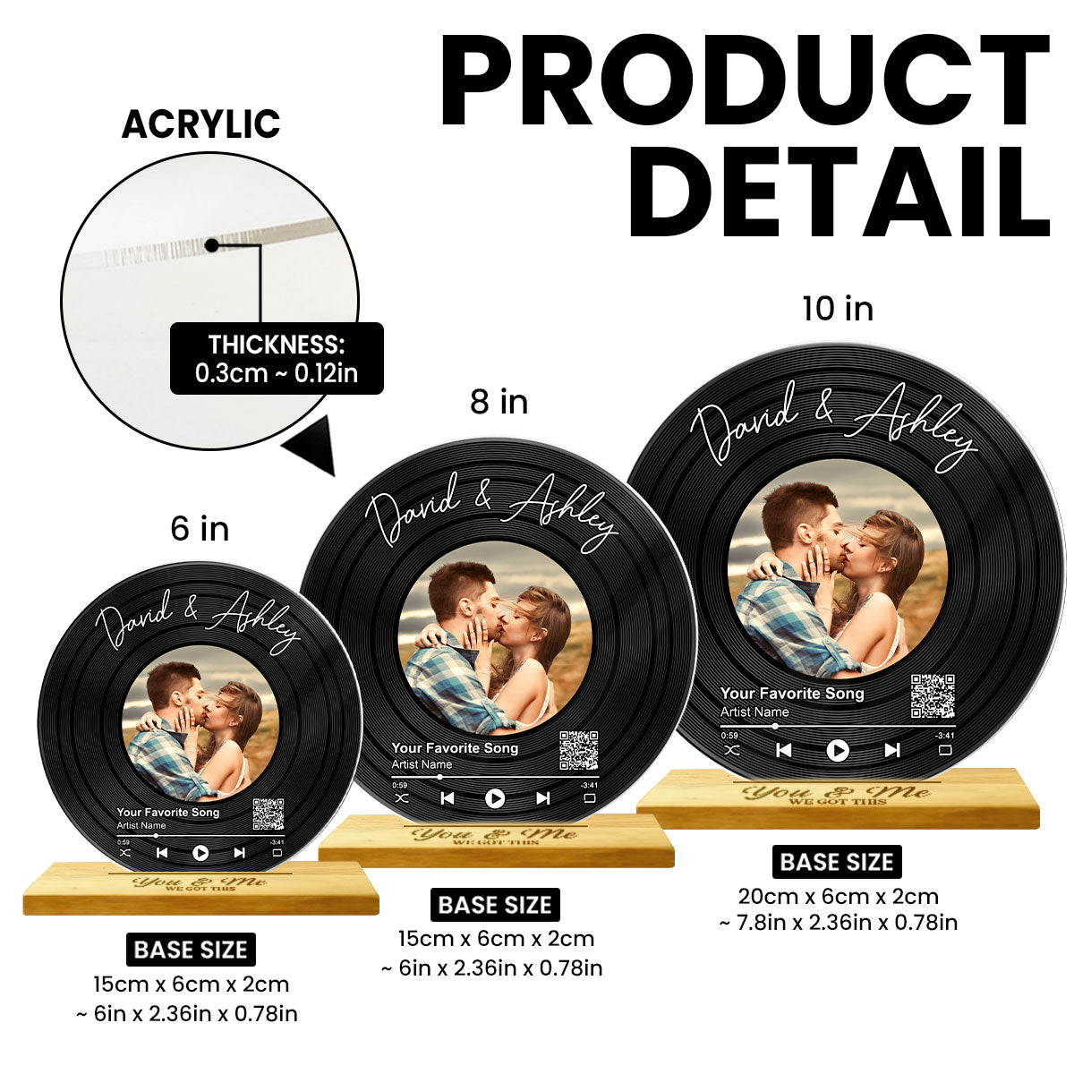 Couple Upload Photo Favorite Song Scannable QR Code Personalized Acrylic Record Plaque, Heartfelt Gift For Couple, For Him, For Her, Boyfriend, Girlfriend, Husband, Wife