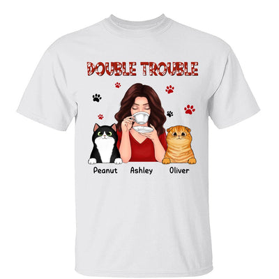 Double Trouble Coffee Girl Fluffy Cats With Paws Personalized Shirt