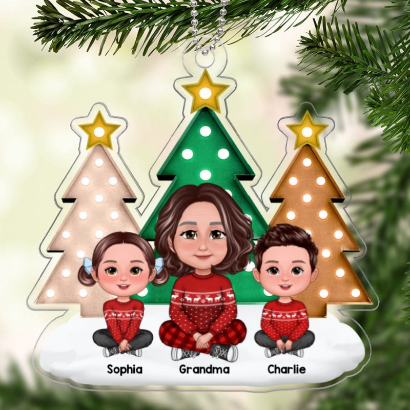 Christmas Tree Marquee Grandma Grandkids Sitting Personalized Acrylic Ornament