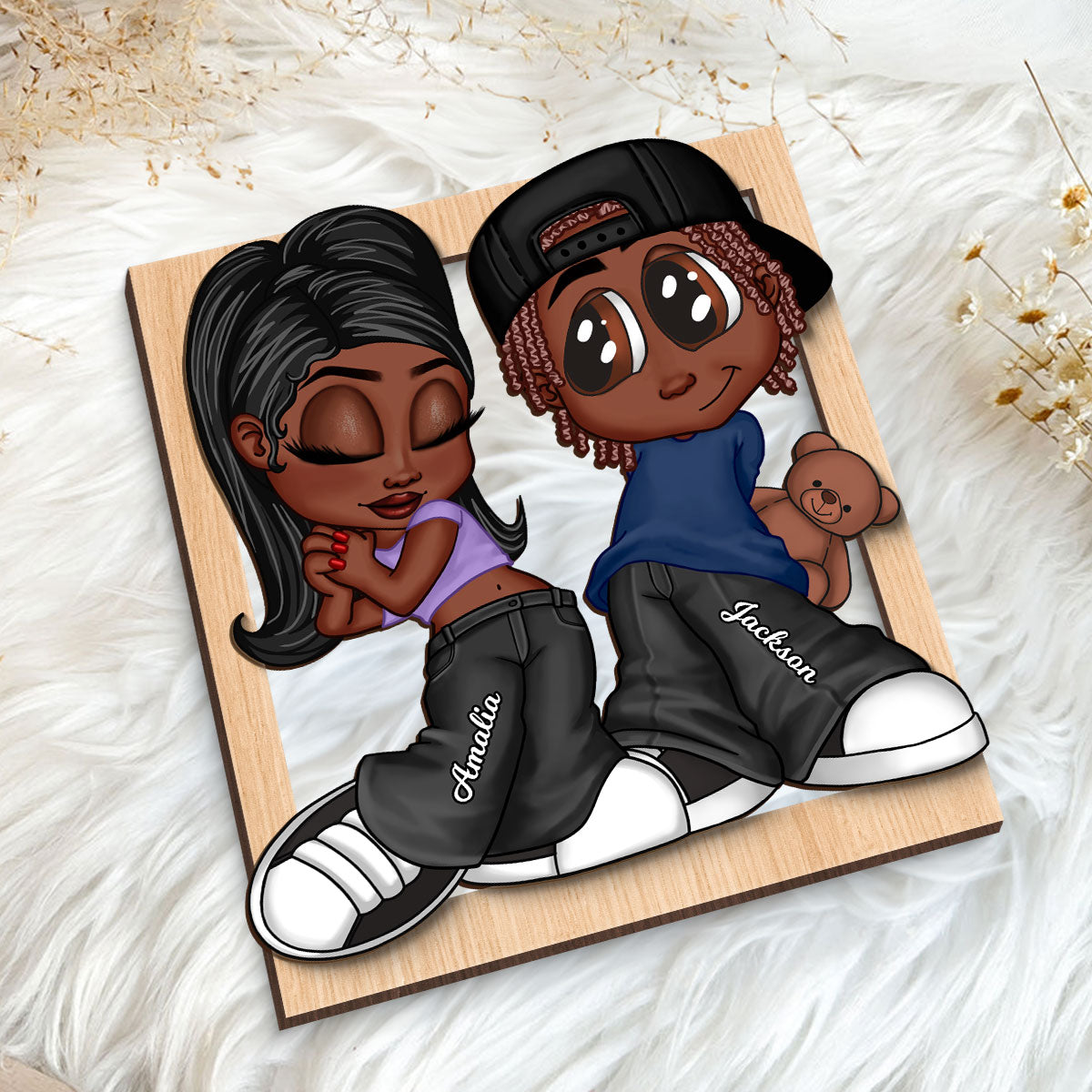 Y2K Couple Frame Personalized 2-layer Wooden Plaque, Unique Valentine's Day Gift For Him, Gift For Her