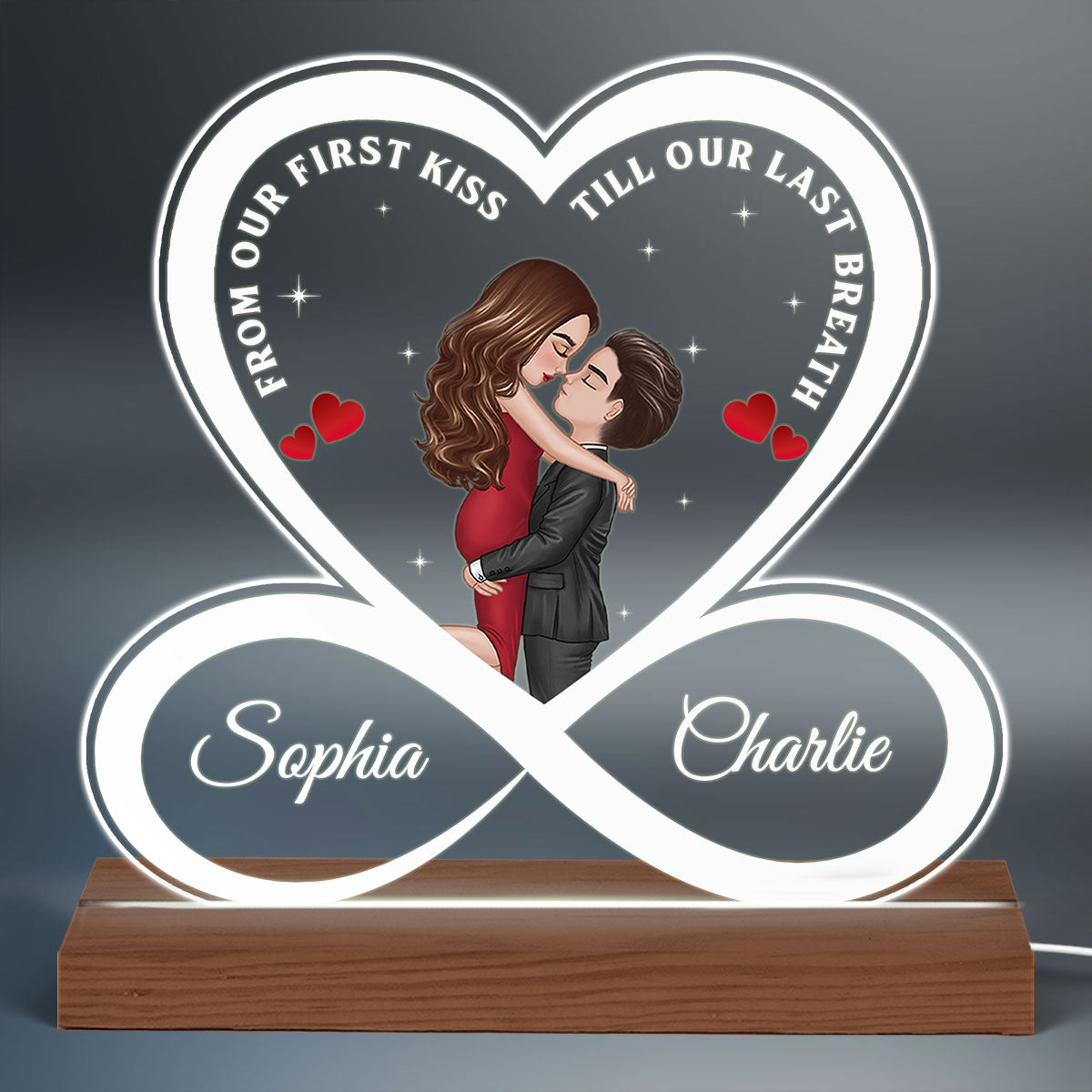 Infinity Heart Couple Hugging Kissing Personalized Custom Shape Acrylic Plaque With LED Night Light - Anniversary Gift For Couple - Gift For Him Gift For Her