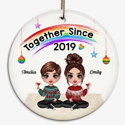 LGBT Doll Couple Together Since Personalized Circle Ornament