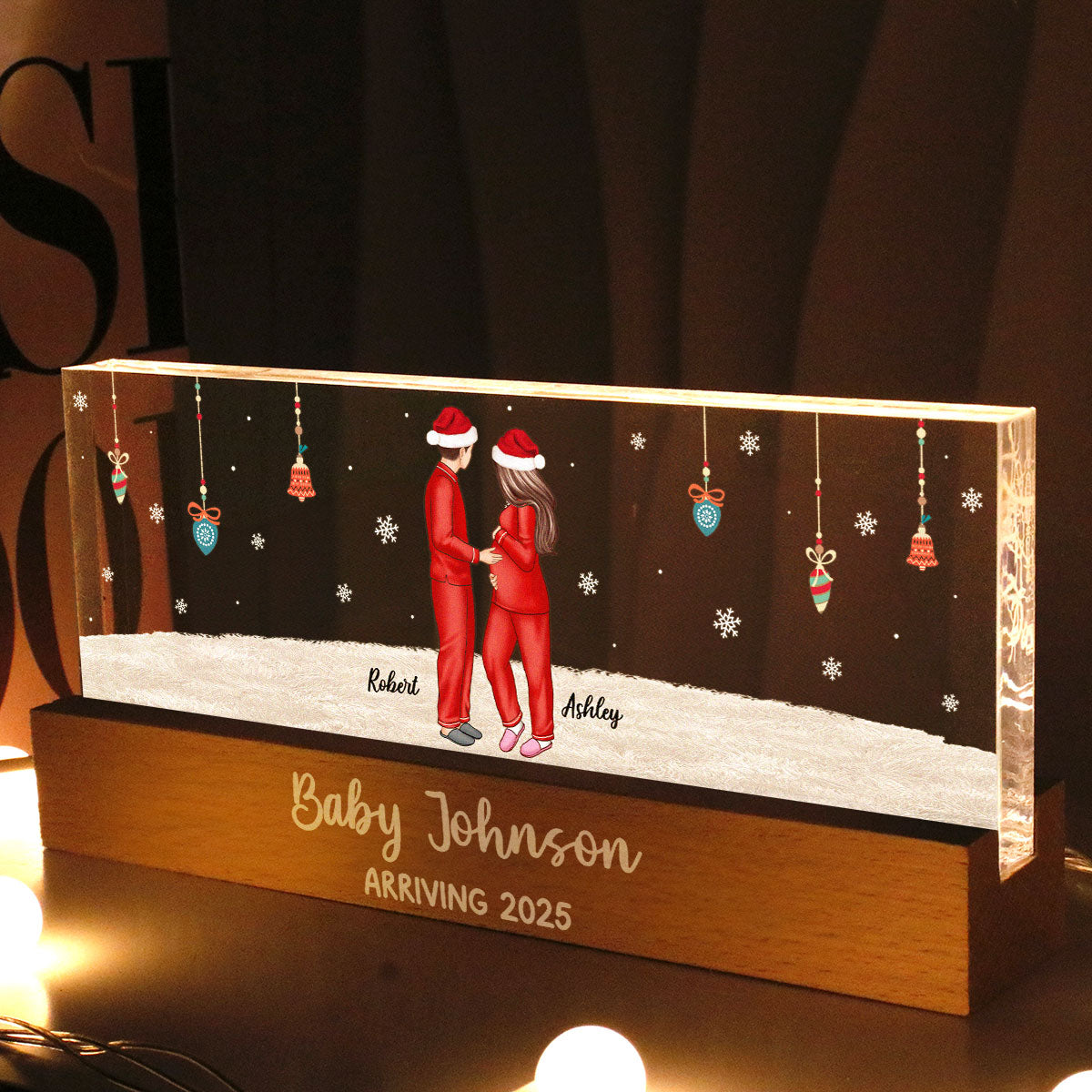Personalized Pregnancy LED, Expecting Family Christmas Personalized Acrylic Block LED Night Light, New Mom Christmas Gift