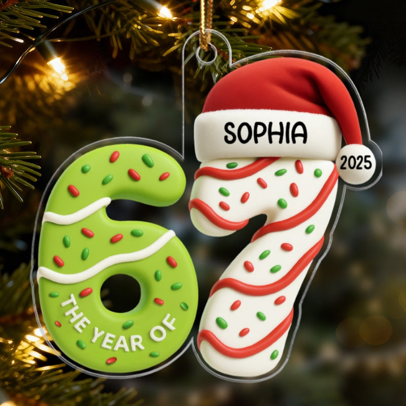 3D Effect 67 Six Seven 2025 Slang Signature Christmas Pattern - Personalized Acrylic Ornament - Funny Christmas Gift For Teen, Grandkid, Gen Alpha