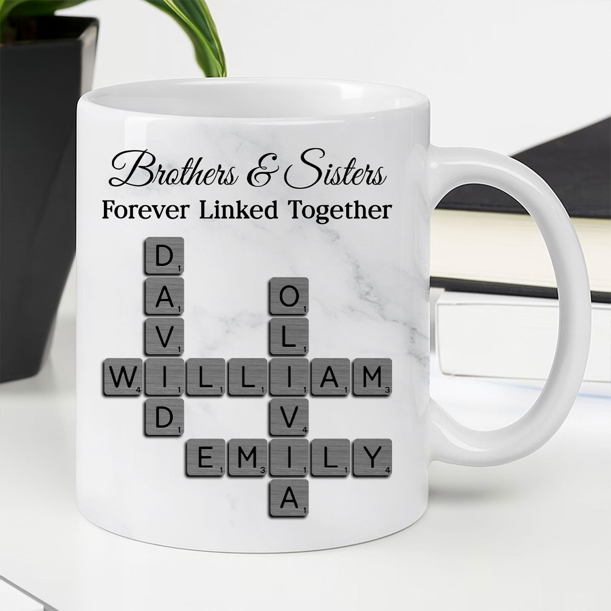 Brothers Sisters Forever Linked Together Crossword - Personalized Mug - Sentimental Gift for Siblings