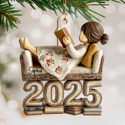 3D Effect Girl Reading Book Sofa 2025 - Personalized Wooden Ornament - Christmas Gift For Book Lover, Bookworm