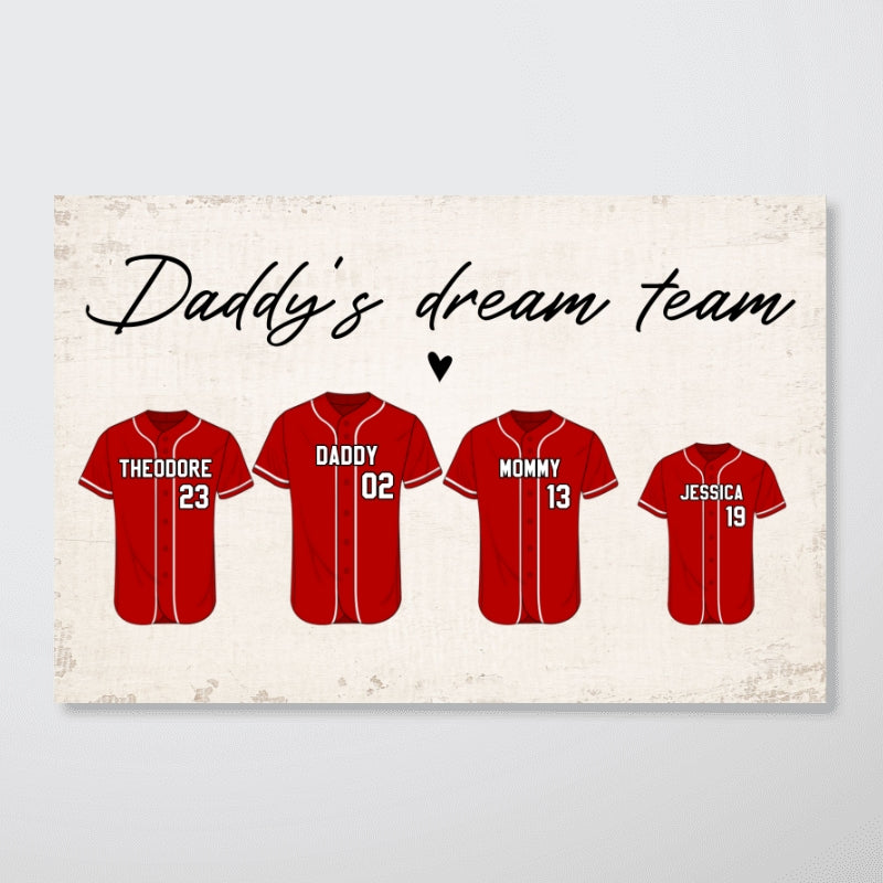 Baseball Shirt Daddy‘s Dream Team Personalized Poster, Father’s Day Gift For Dad, Grandpa