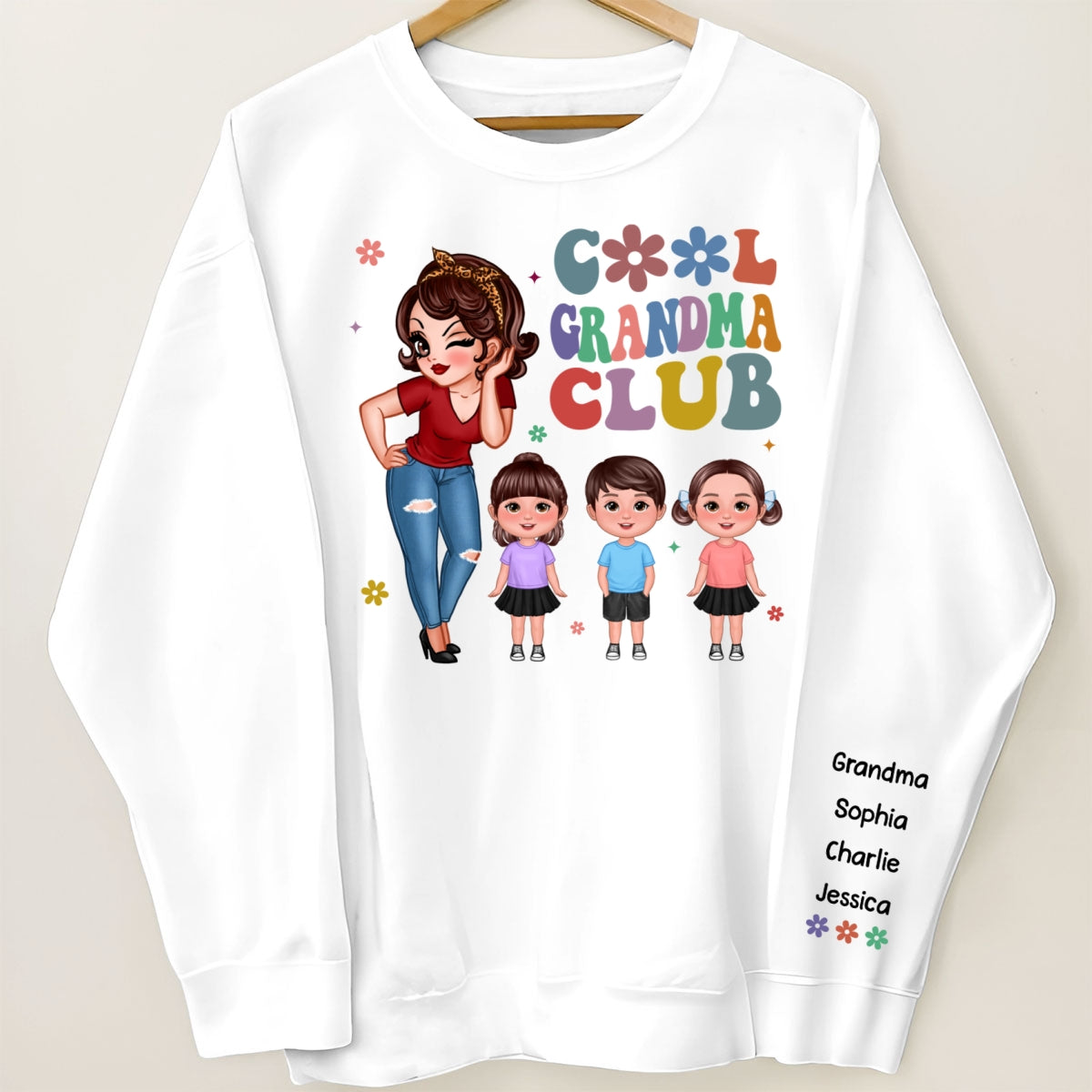 Cool Grandma Club, Names On Sleeve Personalized Sleeve Printed Sweatshirt