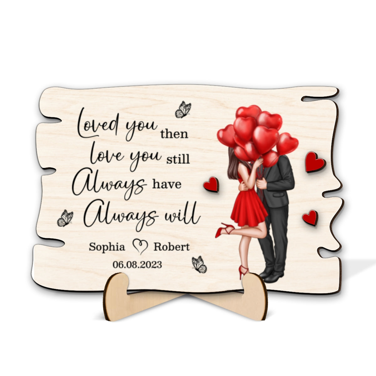 Elegant Couple Love You Then Love You Still Personalized 2-layer Wooden Plaque