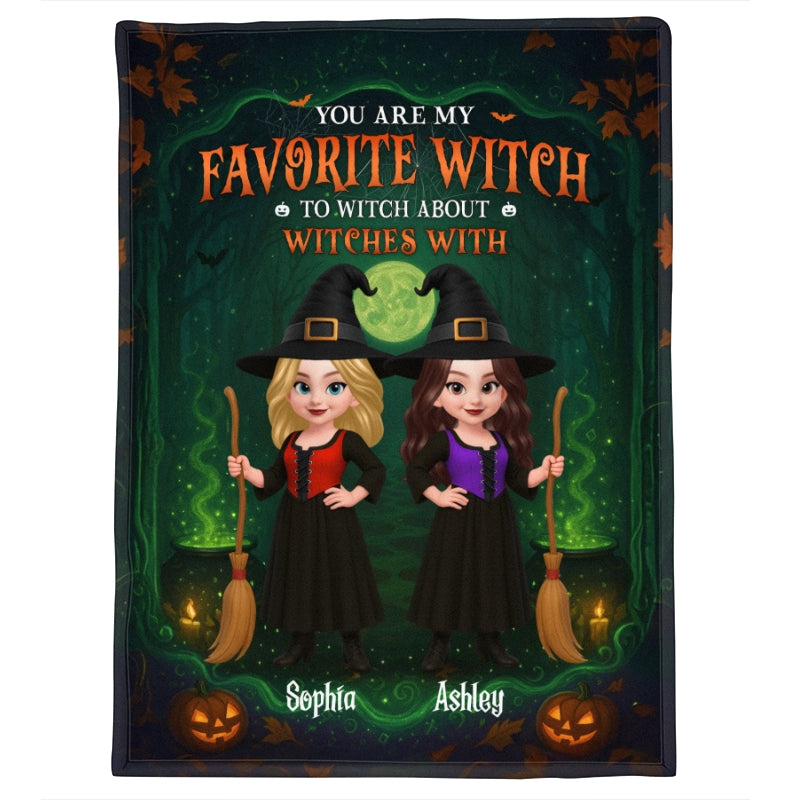 Halloween Magical Theme Witches Besties Personalized Fleece Blanket