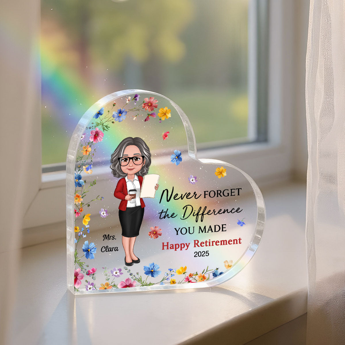 Never Forget The Difference You've Made, Personalized Heart Acrylic Plaque for Teacher, Retirement Gift for Teacher, Teacher Appreciation