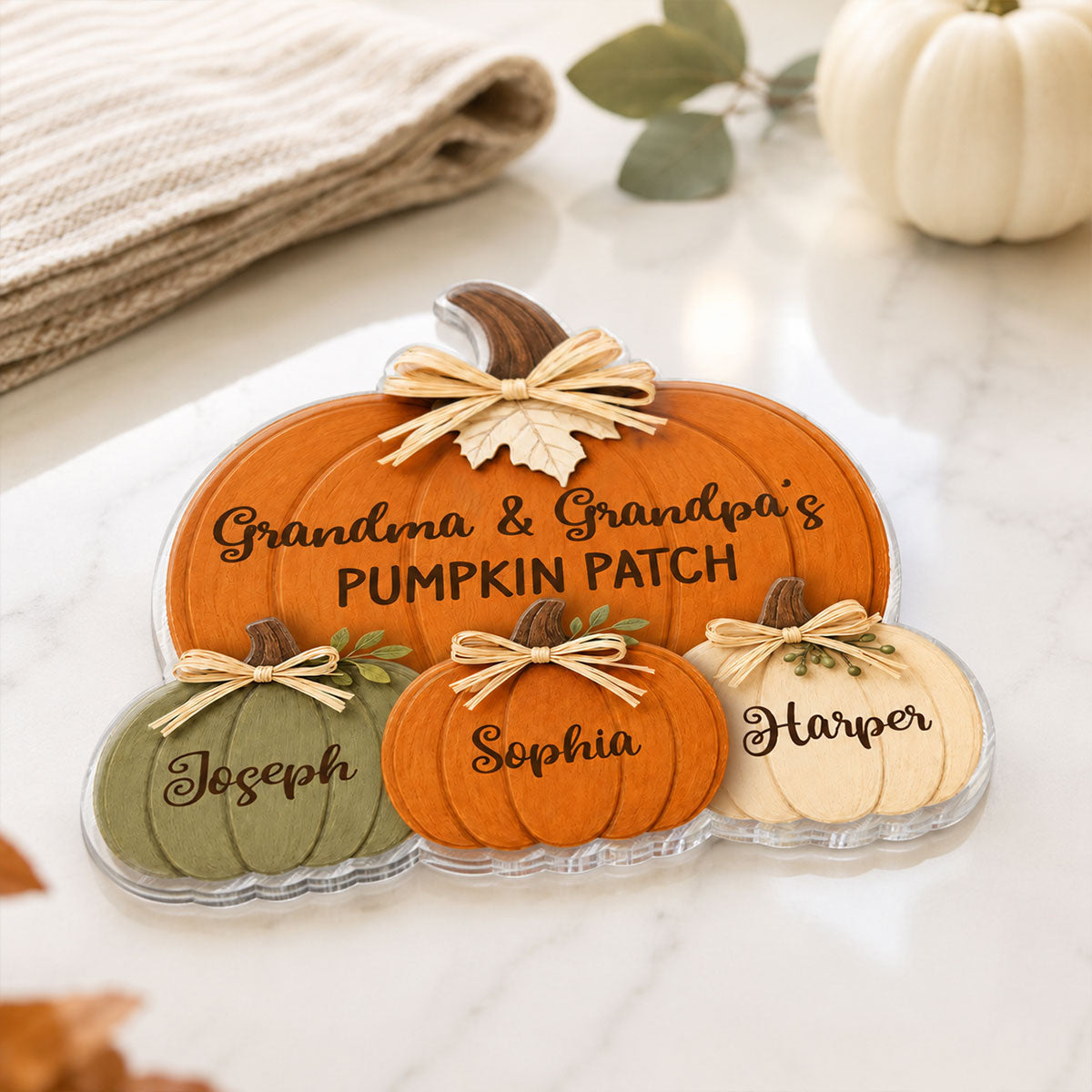 Grandma Grandpa's Pumpkin Patch 2D Flat - Personalized Acrylic Fridge Magnet - Fall Season Decor For Grandparents