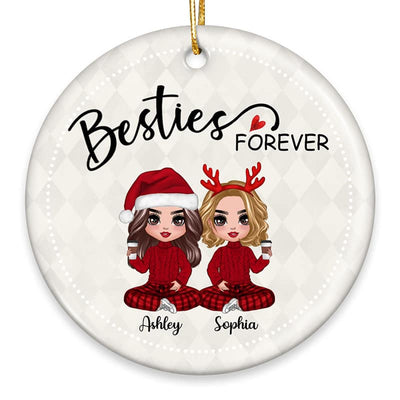 Rhombus Pattern Doll Besties Sisters Sitting Christmas Personalized Circle Ornament