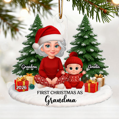 First Christmas With New Baby – Personalized Acrylic Ornament - Chritsmas Gift for Grandparent, Dad Mom, Big Sister, Big Brother