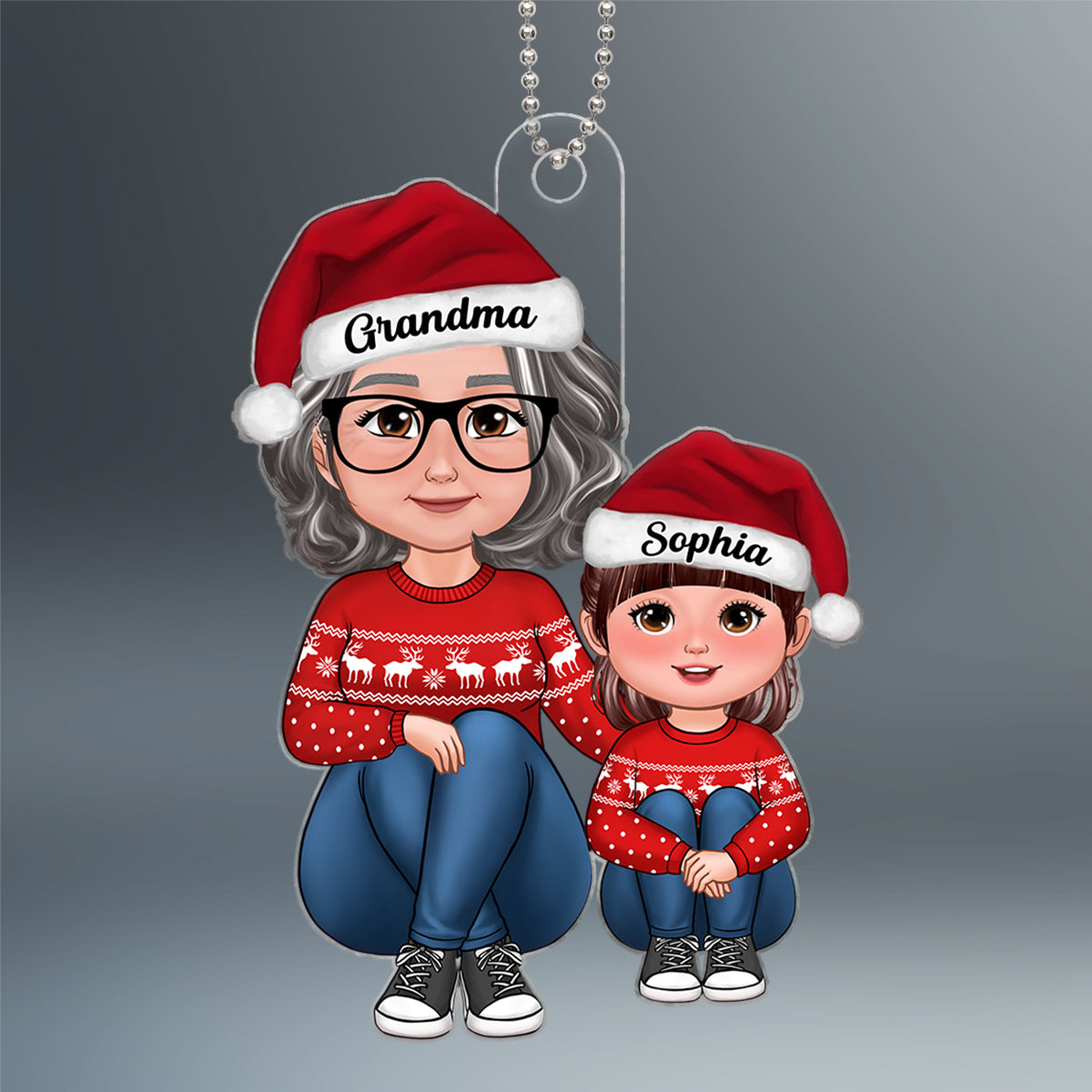 Grandma & Grandkid Sitting Together Christmas Gift For Granddaughter Grandson Personalized Acrylic Ornament