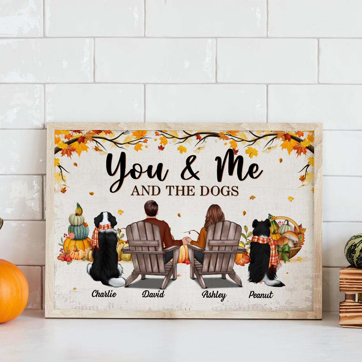 Fall Season You & Me And The Dogs Couple Sitting Personalized Poster