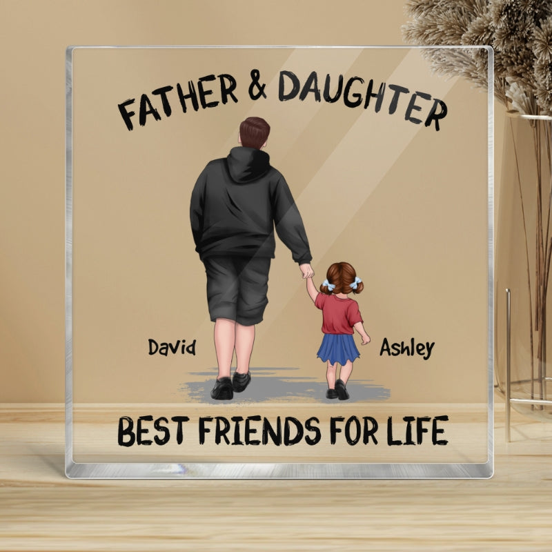 Father & Children Walking Back View Personalized Acrylic Block Plaque - Gift For Dad