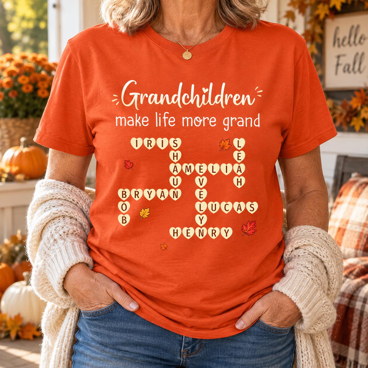 Grandkids Make Life Grand Crossword Puzzle Art - Personalized Shirt - Fall Season Cozy Gift For Grandma