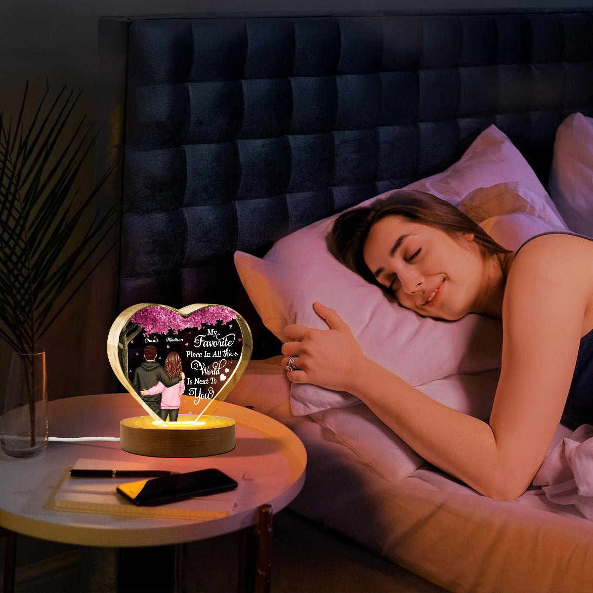 Couple Favorite Place in All the World Premium Crystal Heart LED, Treasured Forever Keepsake,  Gift For Him, Gift For Her - Free Shipping Included