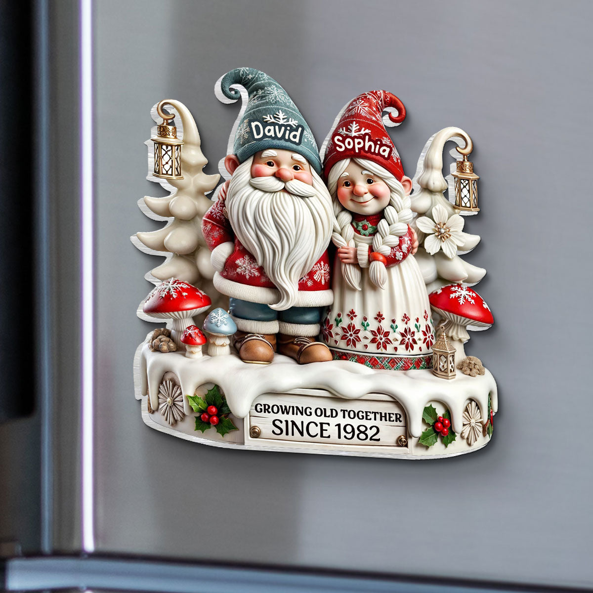3D Effect Gnome Couple Together Personalized Acrylic Fridge Magnet, 2025 Heartfelt  Gift, Anniversary Gift For Couple, For Him, For Her, Husband, Wife