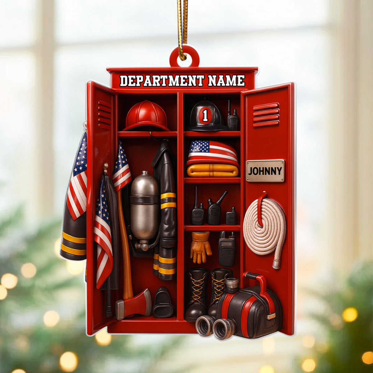 Custom Name & Department Firefighter Locker – Personalized Acrylic Ornament – Christmas Tree Decor for Firemen or First Responders