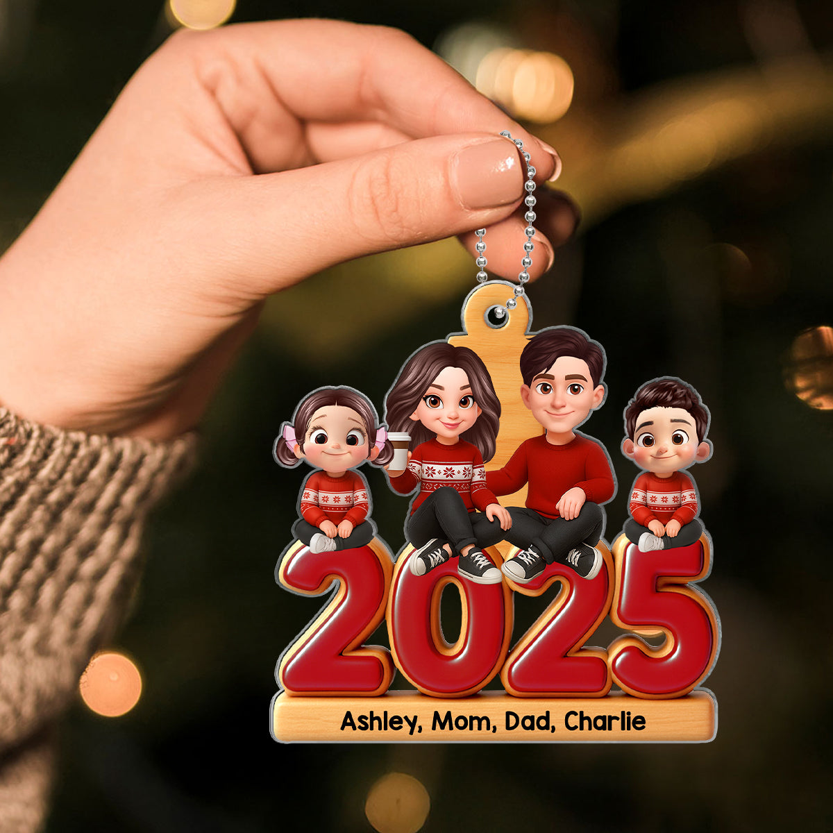 Family Sitting 2025 Personalized Acrylic Ornament, Christmas Decor for Family