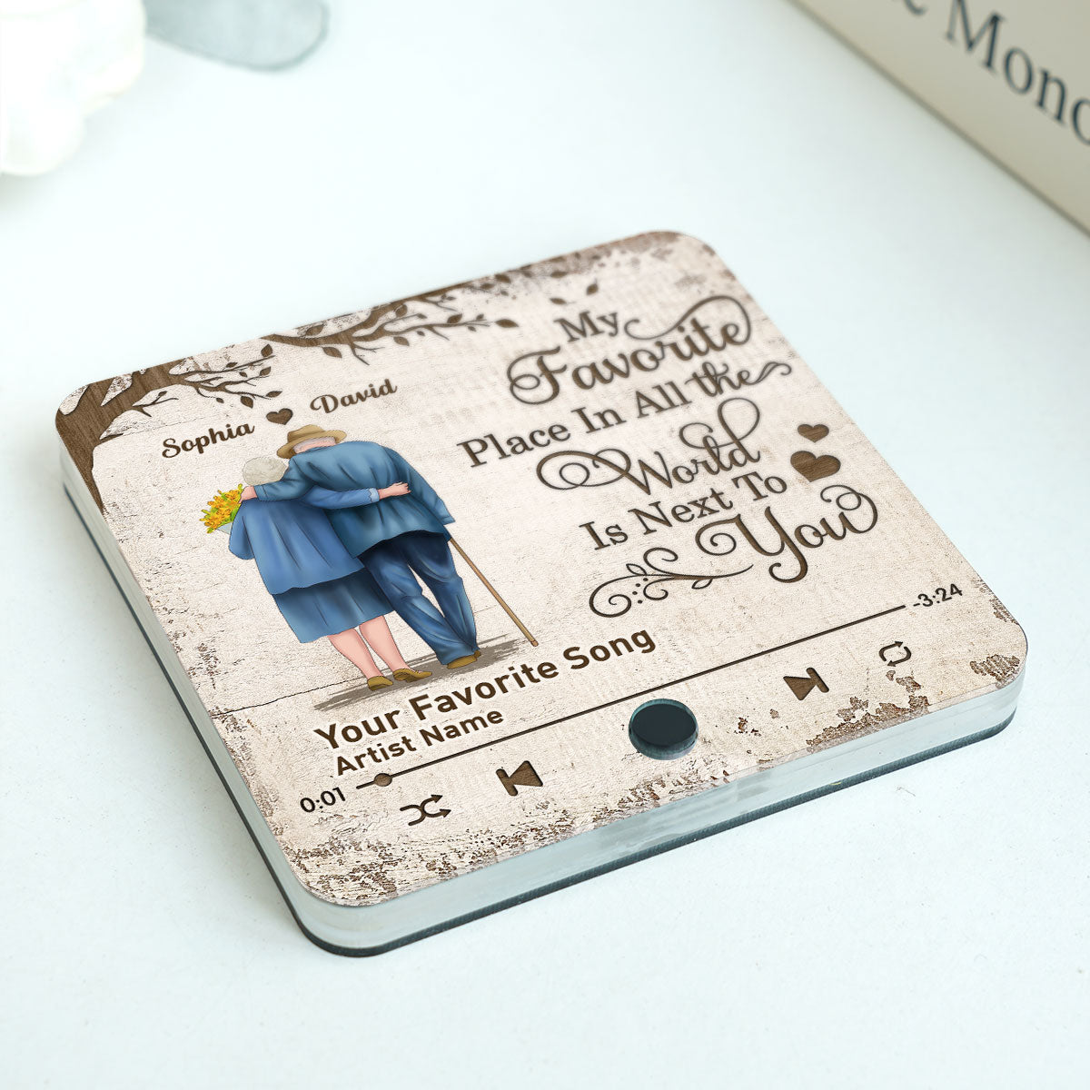 Favorite Place In The World Old Couple Walking Back View Personalized Music Fridge Magnet,  Gift For Him, For Her