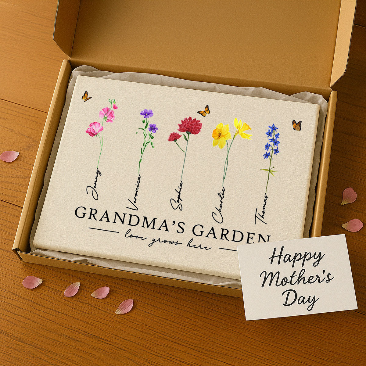 Grandma‘s Garden Love Grows Here Watercolor Birth Month Flower Gift For Grandma Mom Personalized Canvas Print