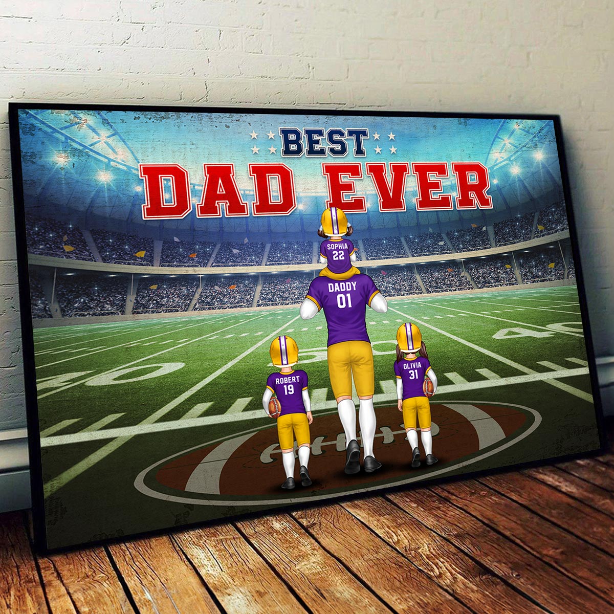 Best Dad Ever Football Personalized Poster, Gift For Dad Husband