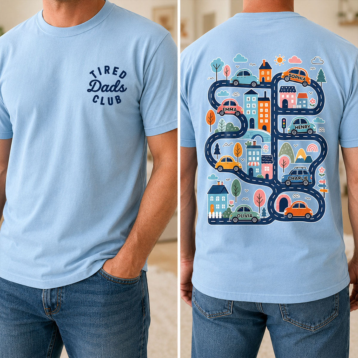 Tired Dads Club, Play Cars On Dads Back - Personalized Shirt - Funny Father Day Gift For Dad, Husband