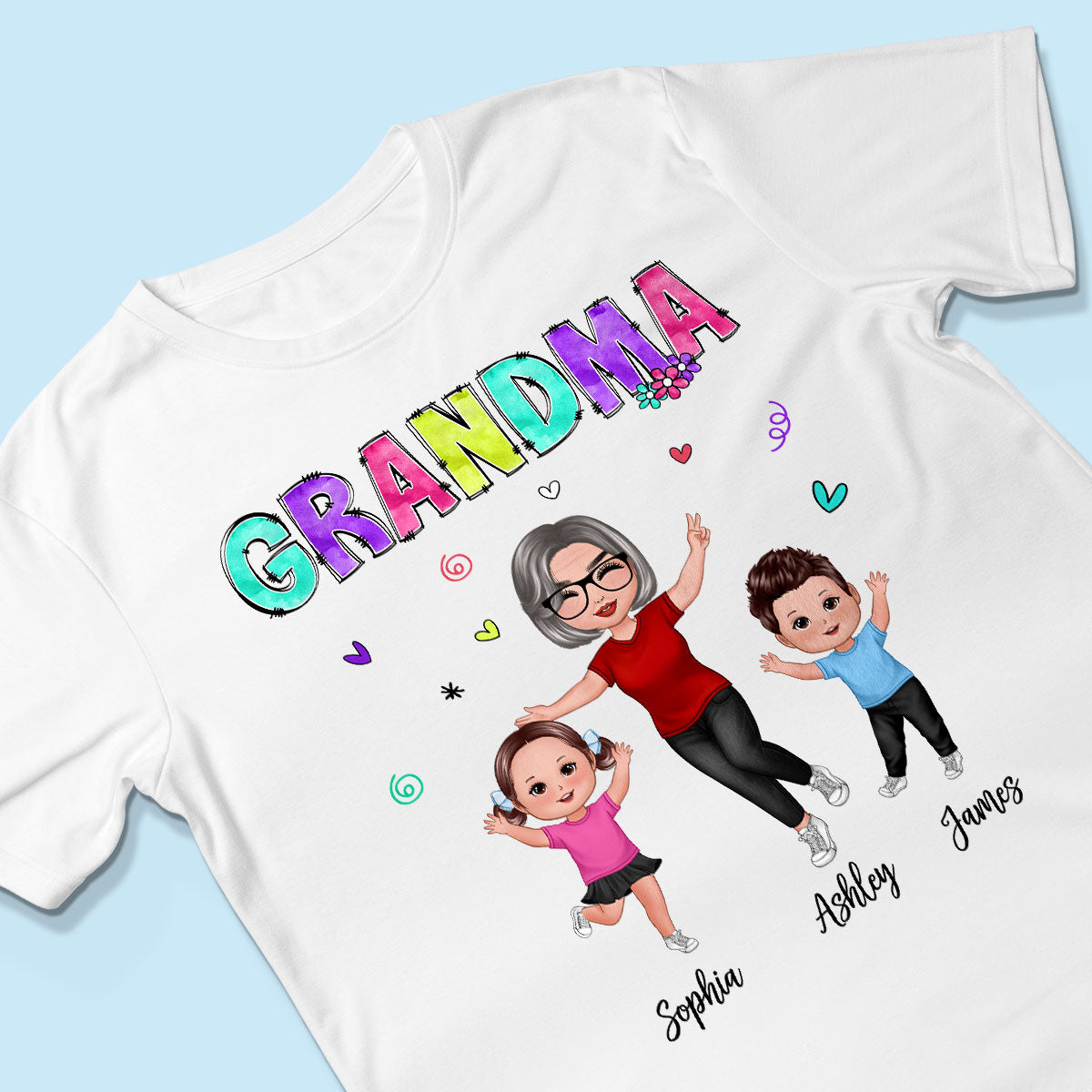 Vibrant Pattern Grandma & Grandkids Personalized Shirt