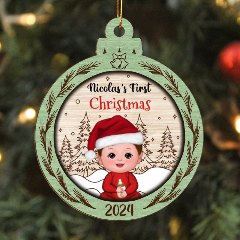 Rustic Baby's First Christmas Personalized Wooden Ornament