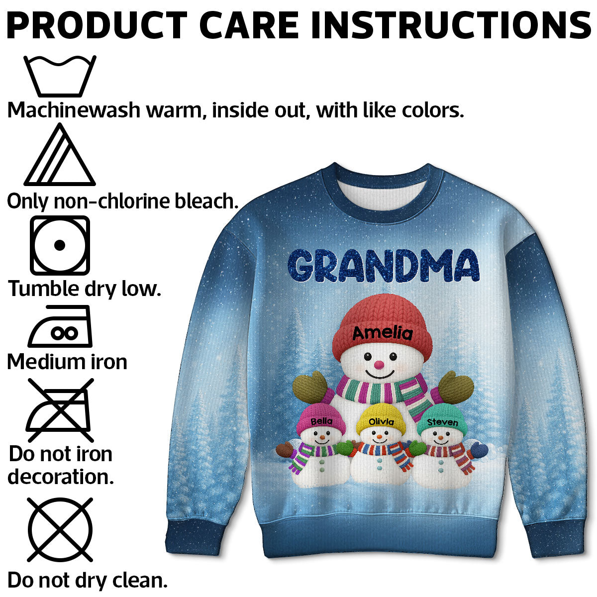Heartwarming Grandma Grandkids Snowman Together - Personalized Ugly Sweater