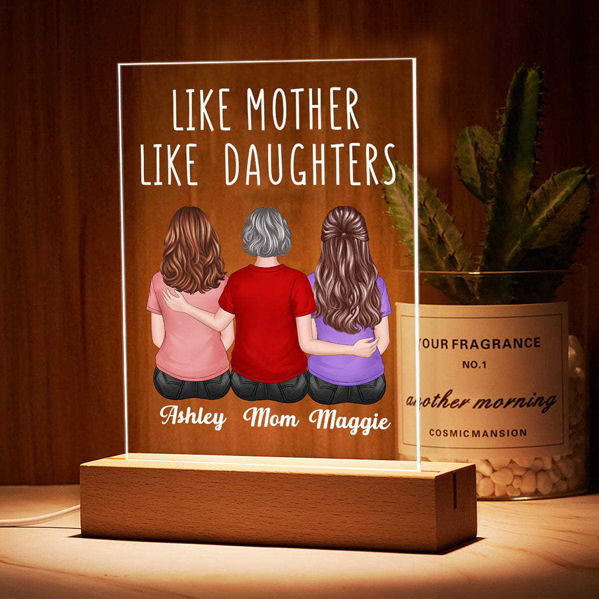 Back View Women Sitting Like Mother Like Daughter Personalized Rectangle Acrylic Plaque LED Lamp Night Light