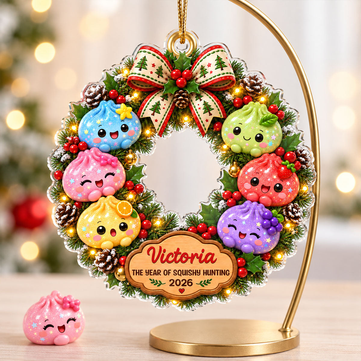 The Year Of Squishies Dumpling Wreath 2D Flat – Personalized Acrylic Ornament – Squishy Lover Christmas Keepsake 2026