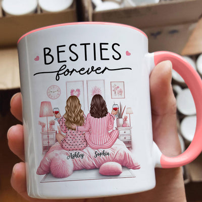 Pink Pajamas Besties In Cozy Room Personalized Mug, Heartfelt Gift For Best Friends, BFF