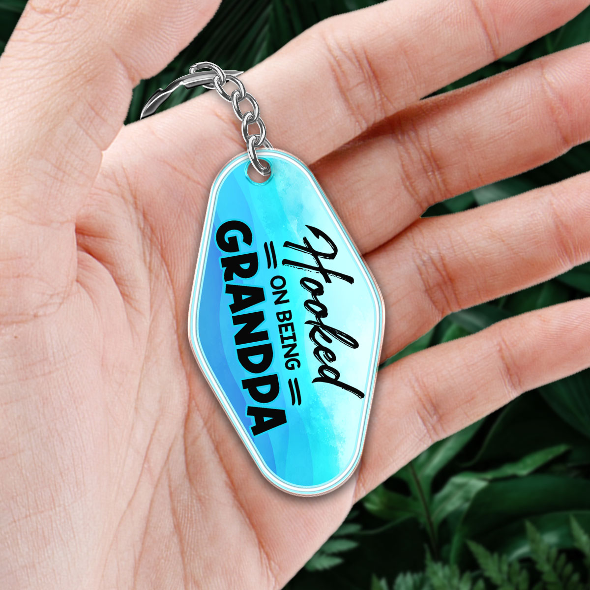 Hooked On Being Grandpa Back View Man & Kids Personalized Acrylic Keychain