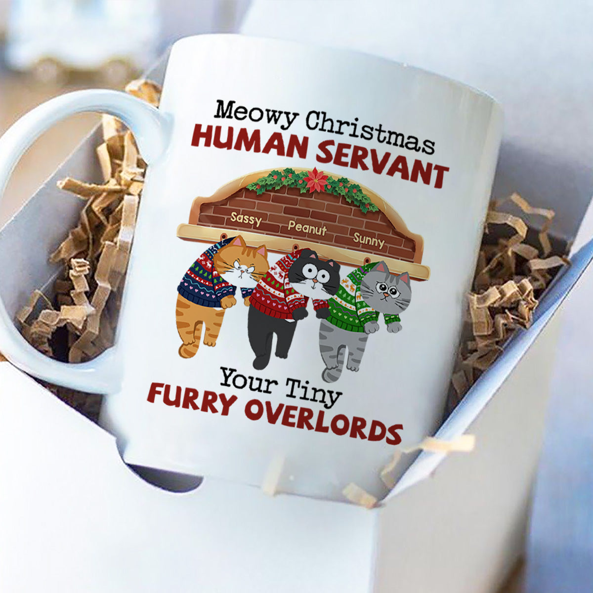Meowy Christmas Human From Naughty Cats Personalized Mug, Christmas Gift
