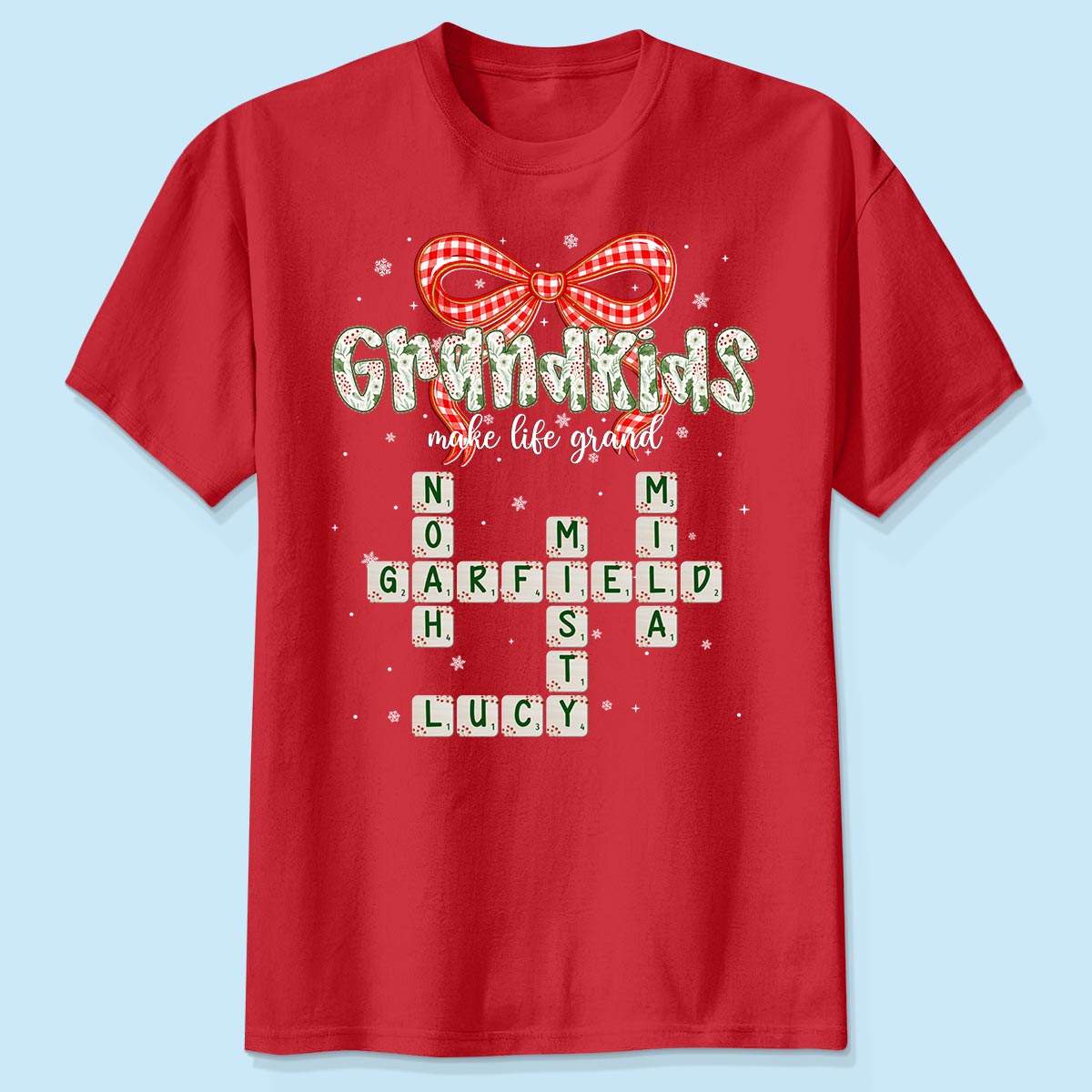 Grandkids Make Life Grand Coquette Floral Pattern Crossword Puzzle Art - Personalized Shirt
