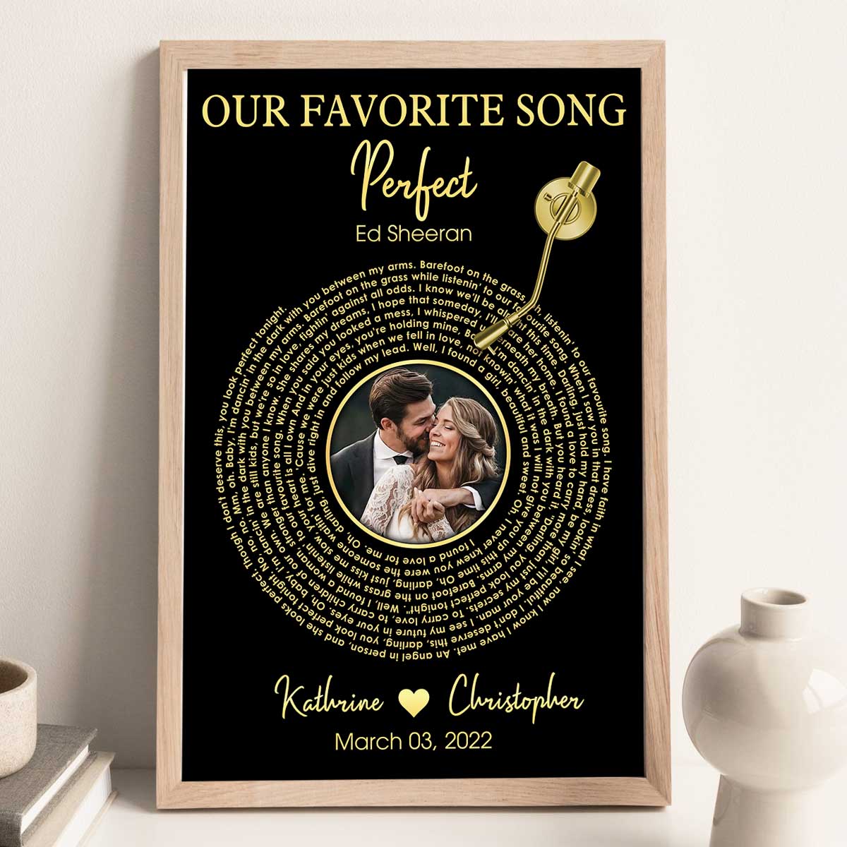 Upload Photo Metallic Effect Song Lyrics Art Personalized Poster, Anniversary  Gift For Her, For Him
