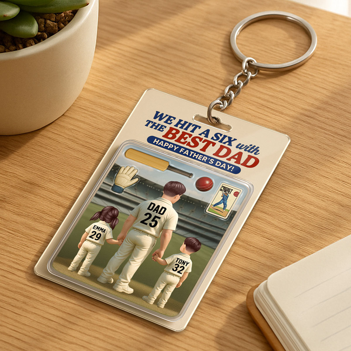 Hit A Six With The Best Dad Cricket Dad Personalized Acrylic Keychain, Father's Day Gift For Husband, Dad