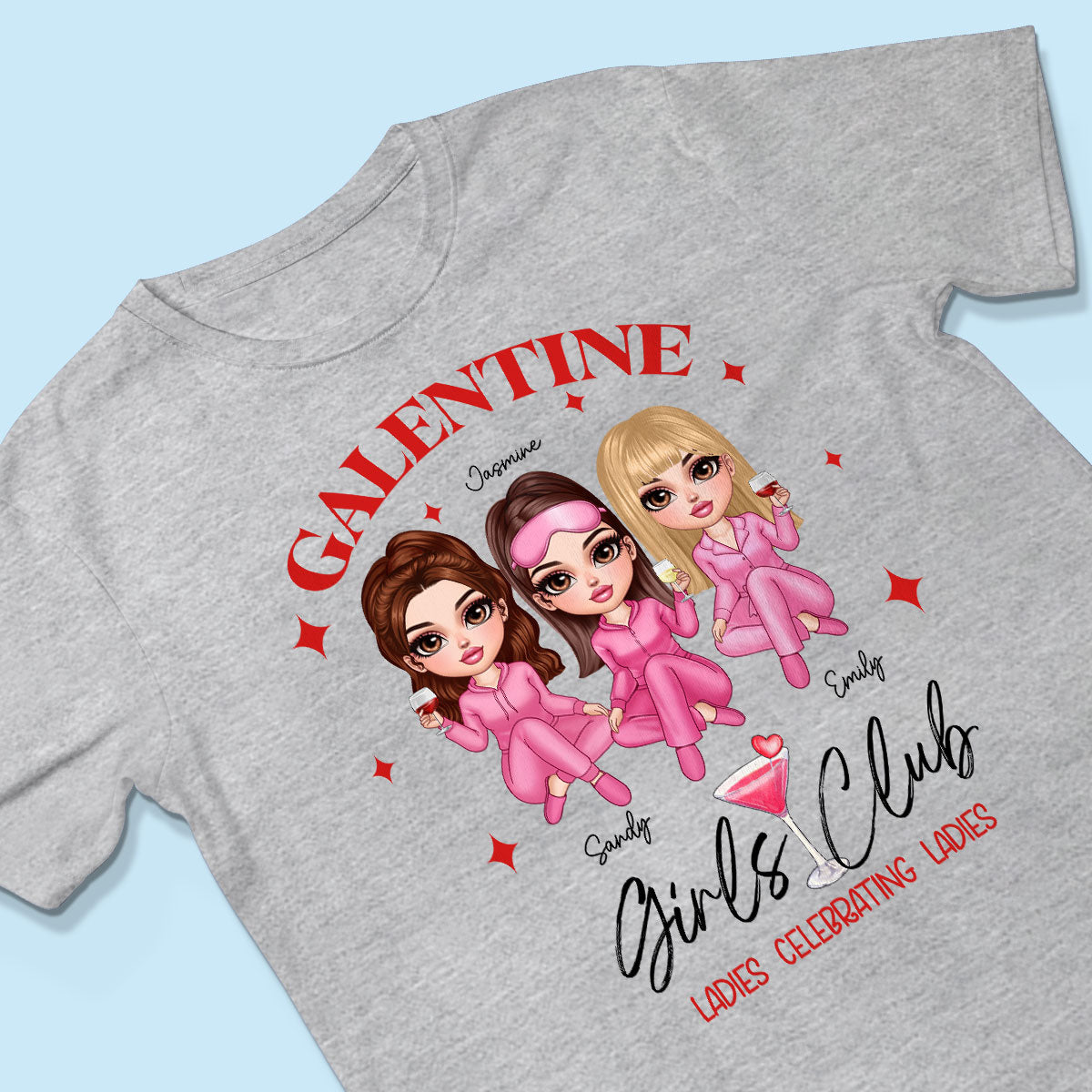 Galentine Girls Club Pajamas Girls Personalized Shirt,  Shirt, Social Club, Besties Gift