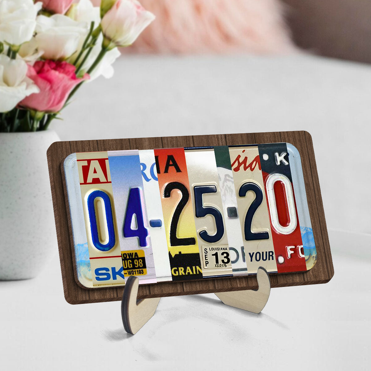 Couple License Plate Personalized Wooden Plaque,  Anniversary Date, Wedding Date, Valentines Day Gift for Couples, for Him, for Her