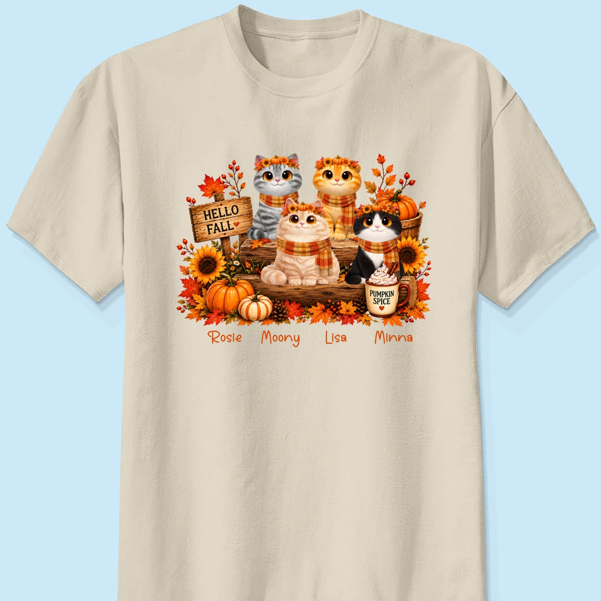 Fall Season Cats Sitting - Personalized Shirt - Trendy Fall Tee for Cat Moms, Cat Lovers
